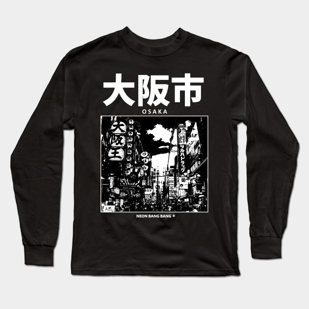 Osaka Japan - Black Long Sleeve T-Shirt by Neon Bang Bang